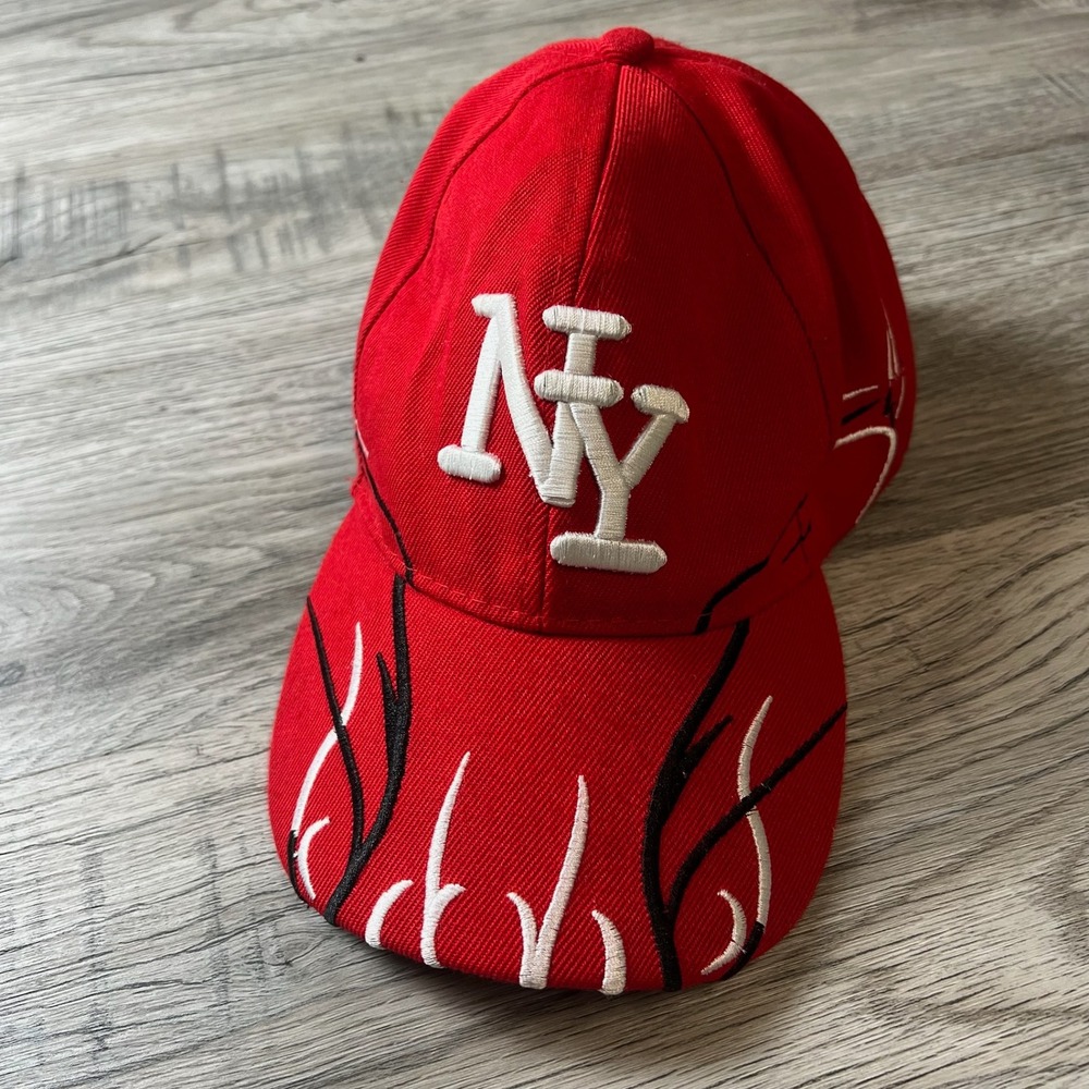 Unbranded‎ NY Flame Baseball Cap Mens OSFA Red Embroidered Y2K Tribal Hat